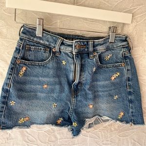 American Eagle Flower Embroidered Jean Shorts